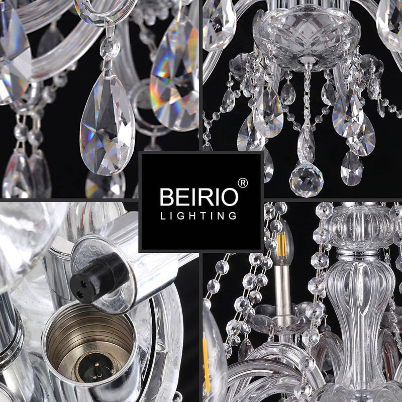 BEIRIO Modern Luxurious Candle K9 Crystal Chandelier Classic 10-Lights Pendant Ceiling Lighting Fixture for Living Room Bedroom and Dining Rome Chrome Easy to Install (27.6× 31.5 Inch) Home & Garden > Lighting > Lighting Fixtures > Chandeliers Showsun Lighting   
