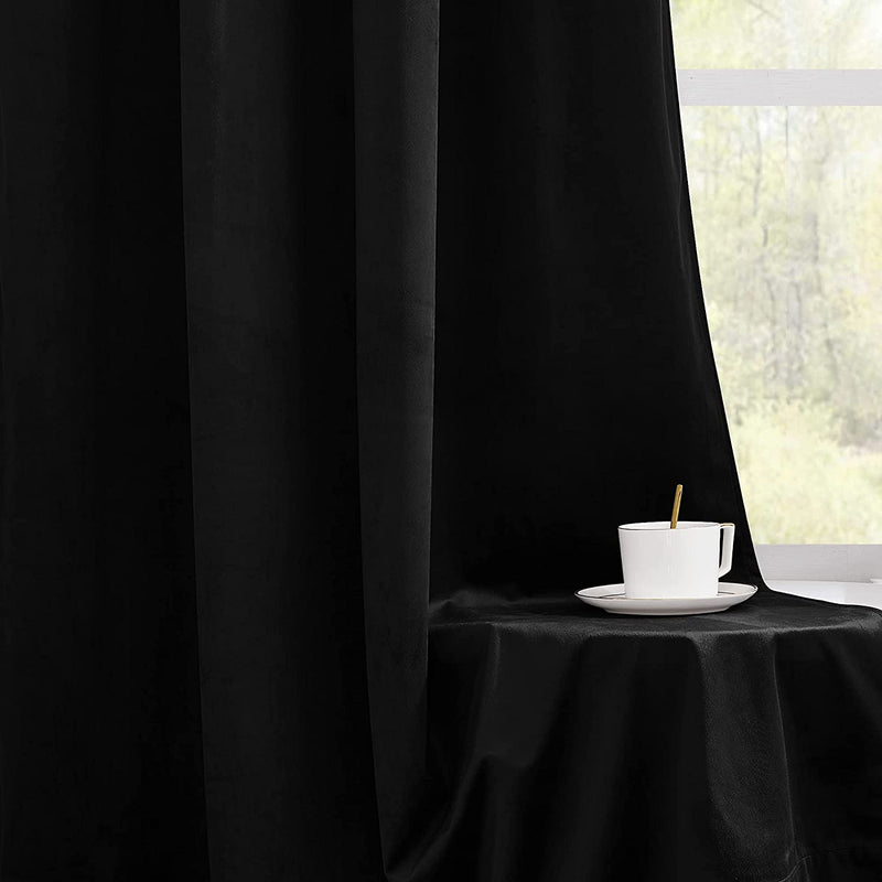 RYB HOME Black Velvet Curtains for Bedroom, Light Blocking Winds & Nosie Dampening Window Curtain Drapes Energy Saving Elegant Home Decoration for Kitchen Living Room, W52 X L84 Inches, 2 Panels Set Home & Garden > Decor > Window Treatments > Curtains & Drapes RYB HOME   