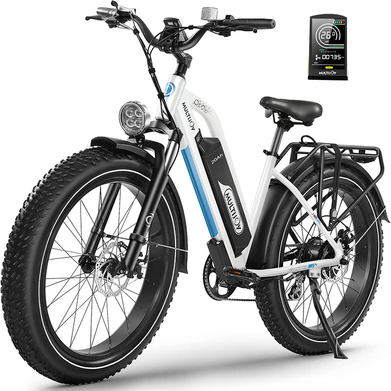 MULTIJOY Electric Bike for Adults,Upgraded 48V 20Ah Removable LG Cells Battery,750W Powerful Motor & 26'' Kenda Fat Tire Electric Bicycle with Aluminum Rack Snow Beach Mountain Ebike Shimano 7-Speed Sporting Goods > Outdoor Recreation > Cycling > Bicycles MULTIJOY   