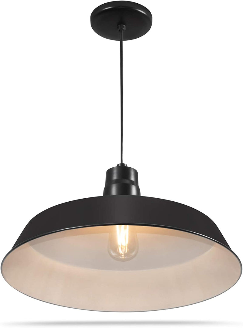 17-Inch Industrial Black Pendant Barn Light Fixture with 10Ft Adjustable Cord, Ceiling-Mounted Vintage Hanging Light Fixture for Indoor Use, 120V Hardwire, E26 Medium Base LED Compatible, UL Listed Home & Garden > Lighting > Lighting Fixtures HTM LIGHTING SOLUTIONS   