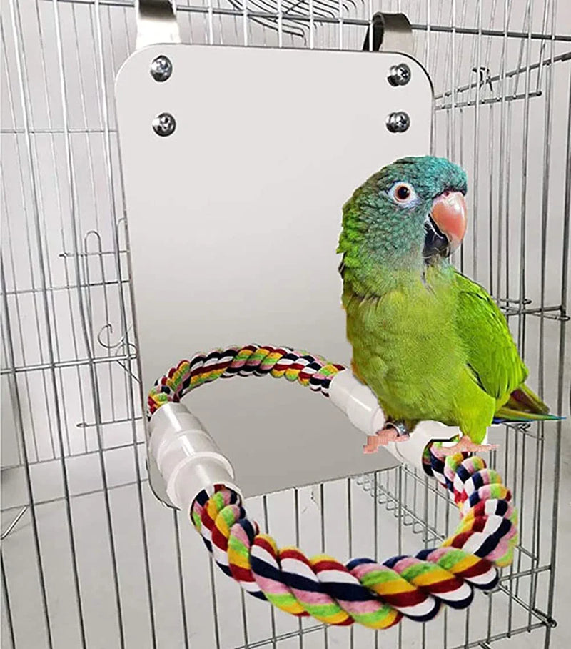 Keersi Bird Stand Rope Perch with Mirror Toy for Parrot Parakeet Cockatiels Conure African Grey Eclectus Cockatoo Budgie Finch Canary Lovebird Cage Animals & Pet Supplies > Pet Supplies > Bird Supplies > Bird Toys Keersi L  