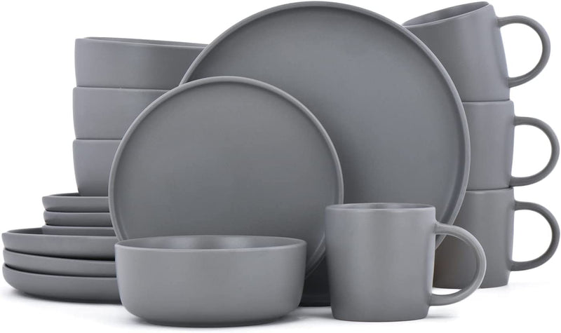 Famiware Dinnerware Set, 16 Piece Dishes Set, Plates and Bowls Set for 4, Black Matte Home & Garden > Kitchen & Dining > Tableware > Dinnerware famiware Gray Matte Service For 4 