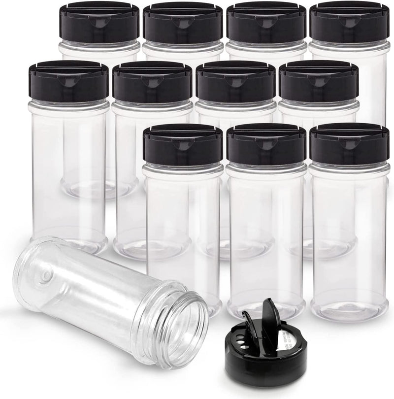 Royalhouse 12 Pack 5.5 Oz Plastic Spice Jars with Black Cap, Clear and Safe Plastic Bottle Containers with Shaker Lids for Storing Spice, Herbs and Seasoning Powders, Made in the USA Home & Garden > Decor > Decorative Jars RoyalHouse   