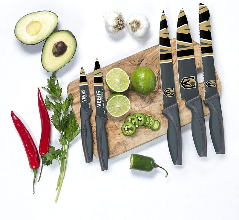NHL 5-Piece Kitchen Knife Set - Includes Chef Knife, Bread Knife, Carving Knife, Utility Knife, Paring Knife - Durable & Dishwasher Safe - Ideal Gift for the Loyal Sports Fan Home & Garden > Kitchen & Dining > Kitchen Tools & Utensils > Kitchen Knives The Sports Vault   