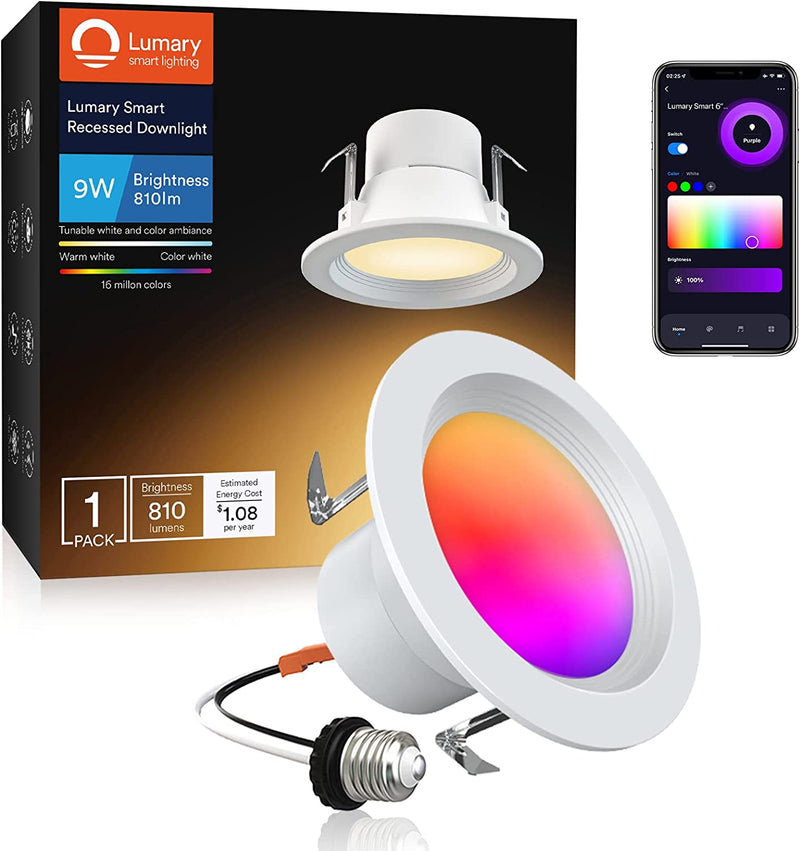 Lumary Smart Retrofit Can Lights 4 Inch, 9W RGBWW 810LM LED Color Changing Dimmable Downlight, Baffle Trim Recessed Lighting, Work with Alexa/Google Assistant Home & Garden > Lighting > Flood & Spot Lights Lumary   