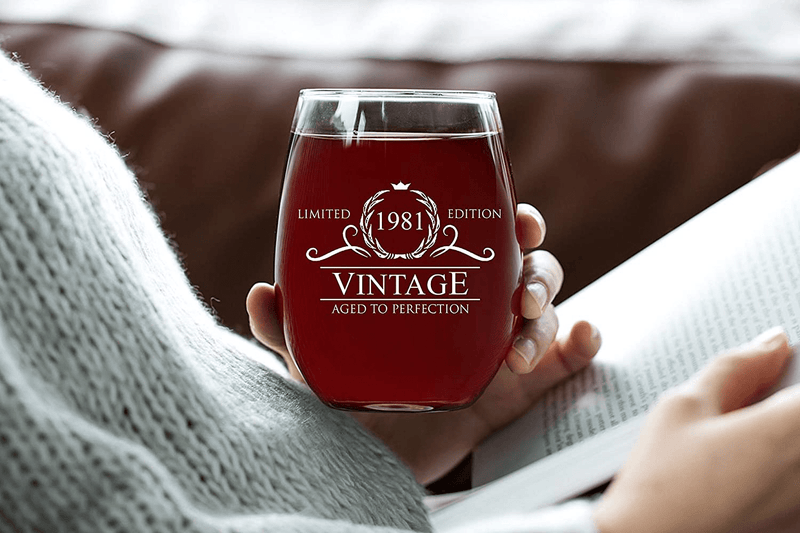 40th Birthday Gifts for Women Men - 1981 Vintage 15 oz Stemless Wine Glass - 40 Year Old Birthday Party Decorations - Fortieth Anniversary Presents for Parents Dad Mom - Forty Class Reunion Ideas Home & Garden > Decor > Seasonal & Holiday Decorations& Garden > Decor > Seasonal & Holiday Decorations Humor Us Home Goods   