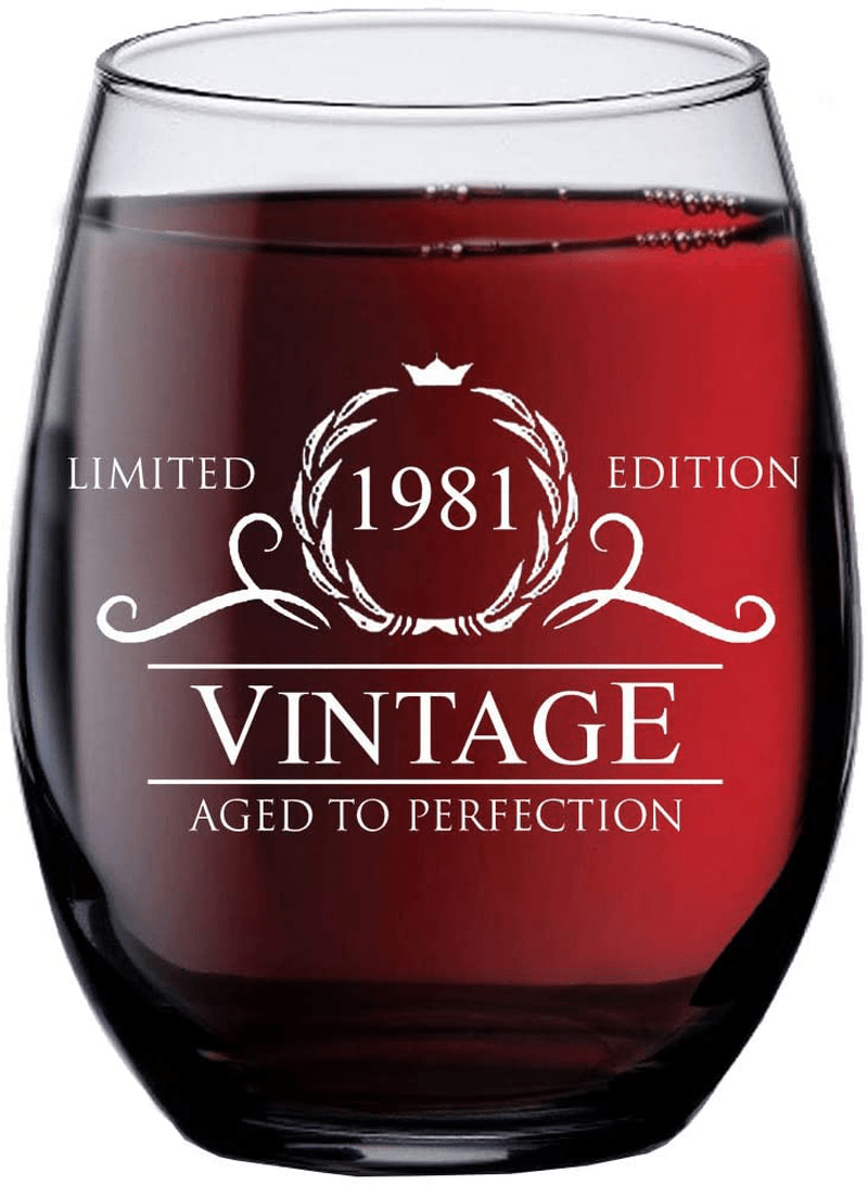 40th Birthday Gifts for Women Men - 1981 Vintage 15 oz Stemless Wine Glass - 40 Year Old Birthday Party Decorations - Fortieth Anniversary Presents for Parents Dad Mom - Forty Class Reunion Ideas Home & Garden > Decor > Seasonal & Holiday Decorations& Garden > Decor > Seasonal & Holiday Decorations Humor Us Home Goods   