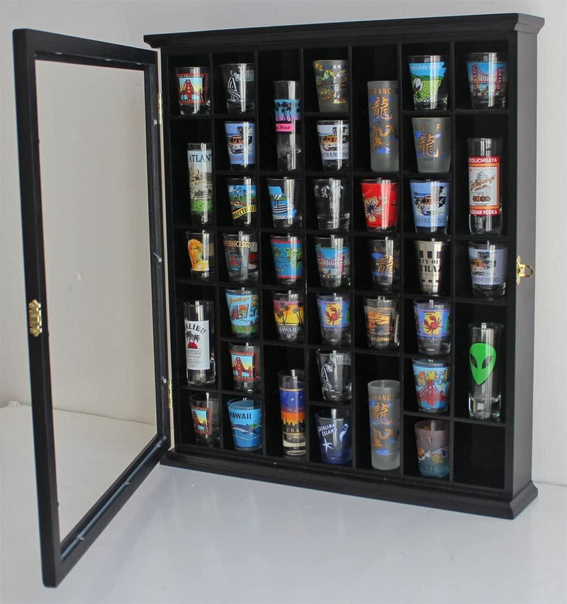 41 Shot Glass Display Case Holder Bar Collection Cabinet Wall Rack Shadow Box with Glass Door Black Home & Garden > Kitchen & Dining > Barware DisplayGifts   