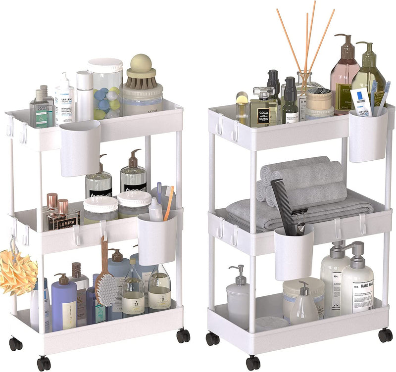 Neholef Slim Storage Cart,4 Tier Utility Rolling Cart with Wheels,Kitchen Laundry Room Bathroom Organization Mobile Shelving Unit Cart,Slide Out Storage Organizer Cart for Narrow Places Home & Garden > Household Supplies > Storage & Organization Neholef 3tier White 8.7+7.1in  