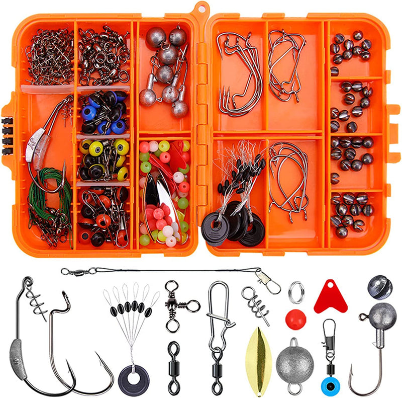 213Pcs Fishing Accessories Kit Bass Lures Kits Tackle Box with Tackle Included Sinkers Jig Hooks Space Beans Swivels Snaps Fishing Leaders Sinker Slides for Freshwater Saltwater Sporting Goods > Outdoor Recreation > Fishing > Fishing Tackle COBKSXUEP   