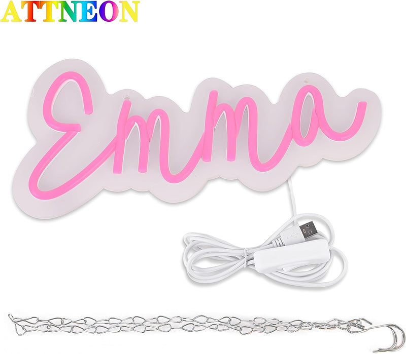 ATTNEON Pink Emma Neon Sign,Personalized LED Name Neon Light for Kids Bedroom,Birthday Party Decoration,Usb Powered Light for Wall Decor,Best Gift for Girls,Size 11.8 * 5.1 Inches(Jtld015-8)  attneon   