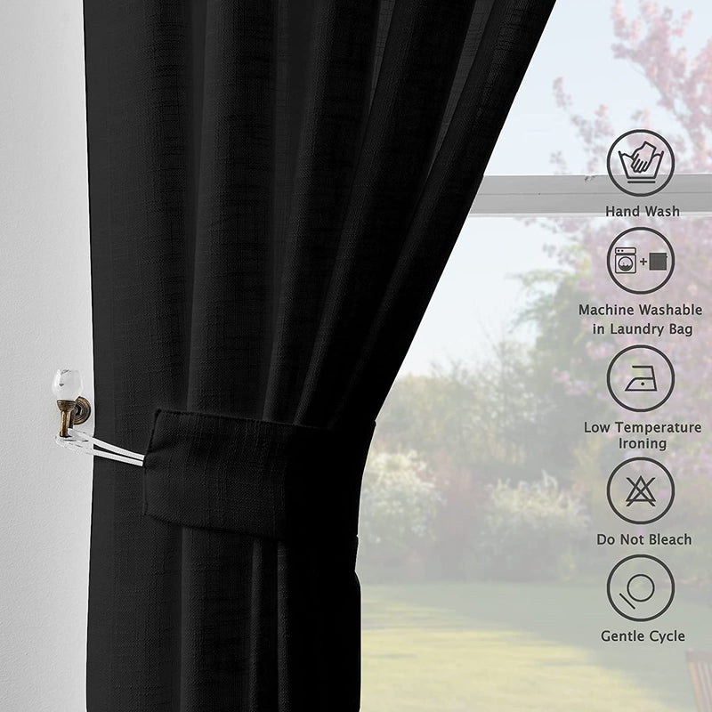 Melodieux Black Linen Textured Semi Sheer Curtains 84 Inches Long for Living Room Bedroom Rustic Flax Linen Grommet Voile Drapes, 52 by 84 Inch (2 Panels) Home & Garden > Decor > Window Treatments > Curtains & Drapes Melodieux   