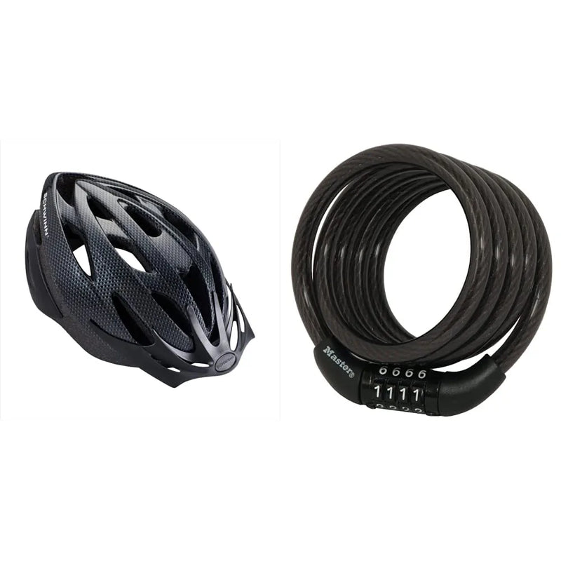 Schwinn Thrasher Bike Helmet, Lightweight Microshell Design, Adult, Carbon & Master Lock 8143D Bike Lock Cable with Combination
