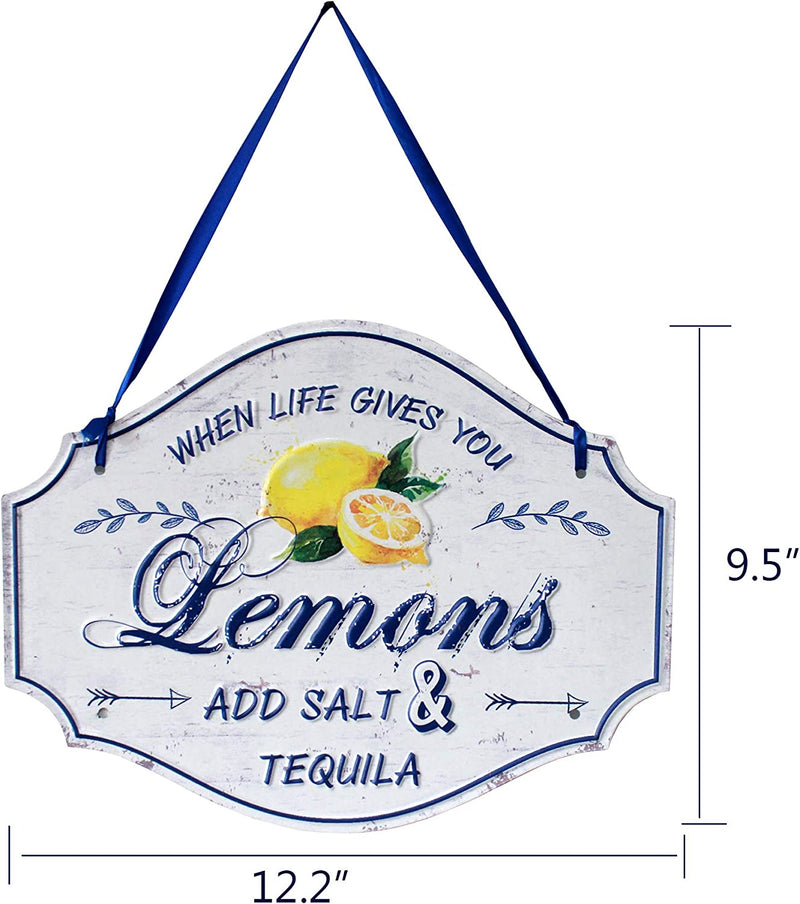 Funly Mee Distressed Metal Tin Lemon Sign - When Life Gives You Lemons Add Salt -12.2×9.5(In)