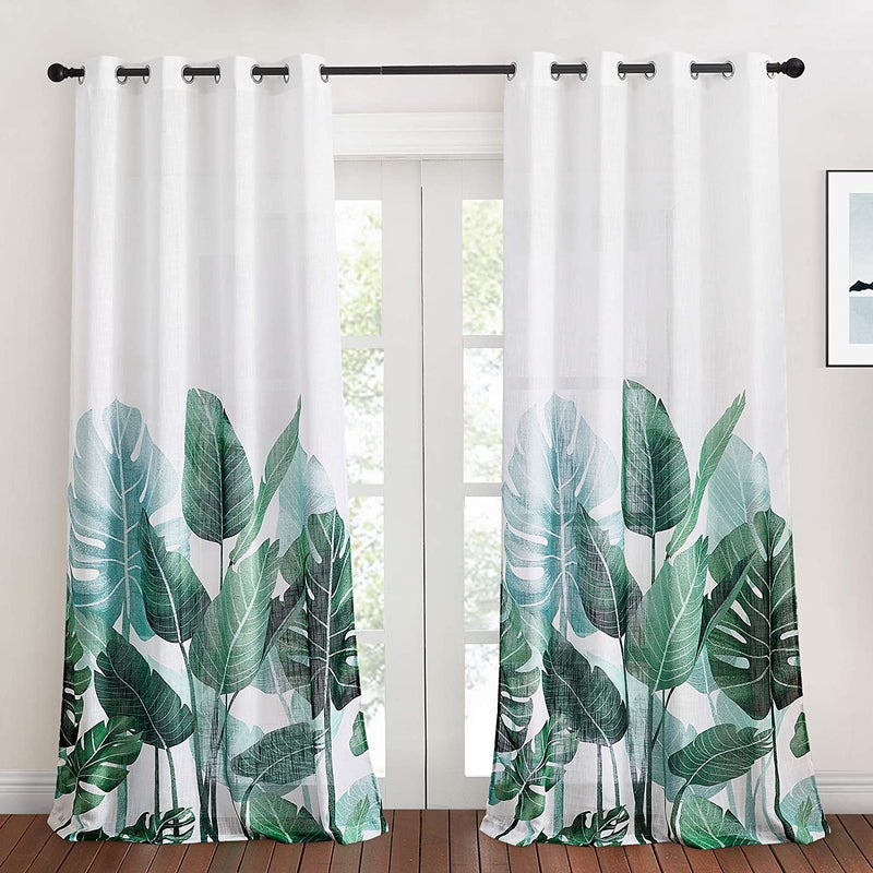 KGORGE Sheer Curtains 84 Inch Length - Crossweave Semi Sheer Curtains Tropical Leaves Pattern Half Translucent Window Drapes for Bedroom Living Room French Door, 2 Panels, W 50 X L 84 Home & Garden > Decor > Window Treatments > Curtains & Drapes KGORGE Linen W50 x L95 | Pair 