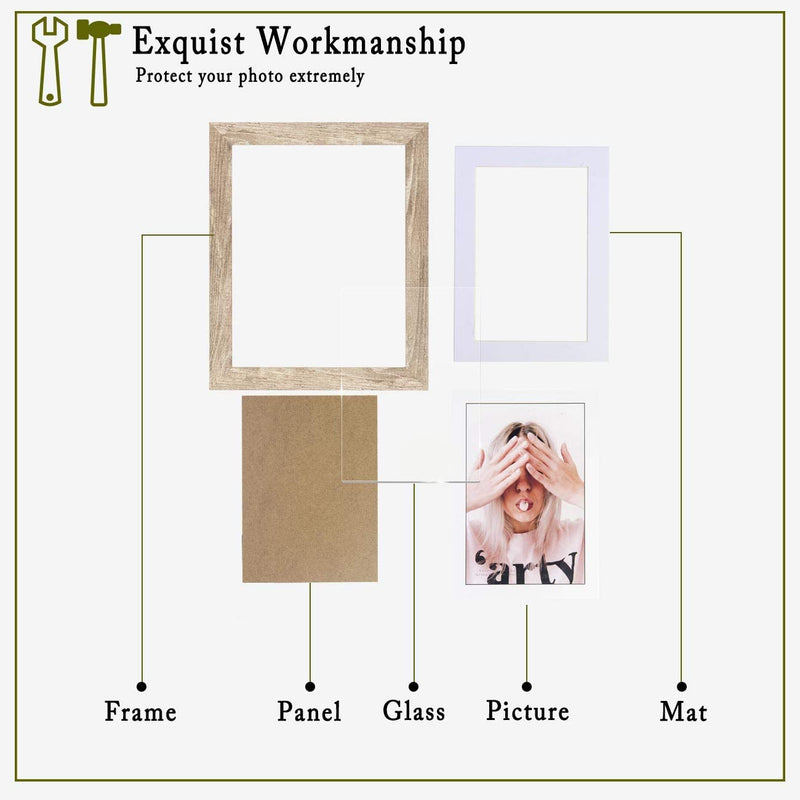 Scholartree Wide Molding Rustic 11X14 Picture Frames, Made of HD Glass Display Picture 8X10 with Mat, Light Brown Photo Frame for Wall Mounting, 2 Sets Home & Garden > Decor > Picture Frames Scholartree   