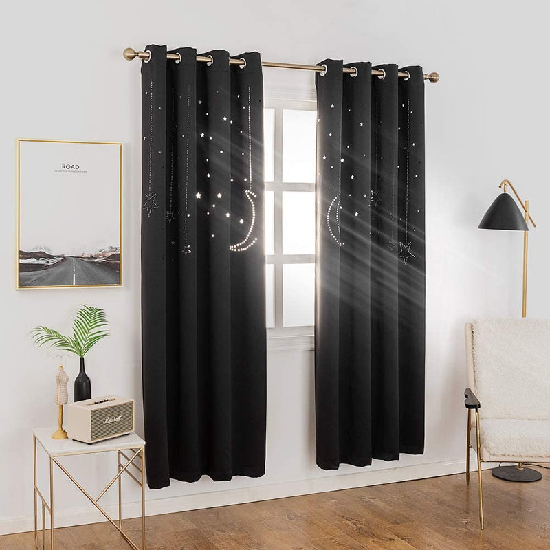 MANGATA CASA Kids Blackout Curtains with Moon & Star for Bedroom-Cutout Galaxy Window Curtains & Drapes with Grommet for Nursery Living Room-Baby Curtains 63 Inch Length 2 Panels(Beige 52X63In) Home & Garden > Decor > Window Treatments > Curtains & Drapes MANGATA CASA Black 52x84inch-2panels 