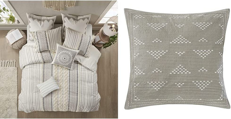 INK+IVY Imani Cotton Comforter Mini Set, Ivory & Bea Oblong Pillow, 12%22X20%22, Imani Ivory Home & Garden > Linens & Bedding > Bedding > Quilts & Comforters INK+IVY Imani, Ivory Chenille Tufted Accent Bedding Set + Pillow, Embroidery Taupe Full/Queen(88"x92")
