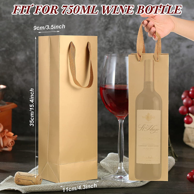 Colorful Wine Gift Bags Christmas Wine Bottle Paper Bags Single Bottle Carry Bags with Handles for Wedding Birthday Housewarming Christmas Party Supplies, 3.5 X 4.3 X 13.8 Inch, 8 Colors(24 Pieces)