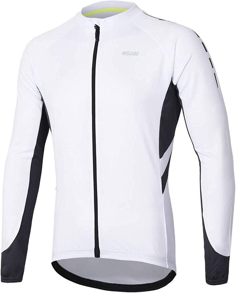 ARSUXEO Men'S Full Zipper Long Sleeves Cycling Jersey Bicycle MTB Bike Shirt 6030 Sporting Goods > Outdoor Recreation > Cycling > Cycling Apparel & Accessories ARSUXEO White XX-Large 