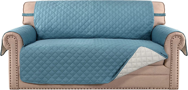 Meillemaison Sofa Slipcovers Reversible Quilted Chair Cover Water Resistant Furniture Protector with Elastic Straps for Pets/ Kids/ Dog(Chair, Black/Grey) (MMCLKSFD01C6) Home & Garden > Decor > Chair & Sofa Cushions MeilleMaison Blue/Beige Oversized Loveseat 