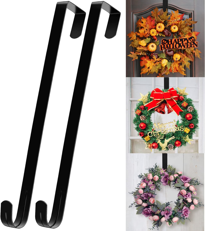 15" Wreath Hanger for Front Door - Halloween Christmas Easter Decoration Metal over the Door Single Hook Ornament Wreath Door Hanger (Black) Home & Garden > Decor > Seasonal & Holiday Decorations Komotu 15"-2 Pack  