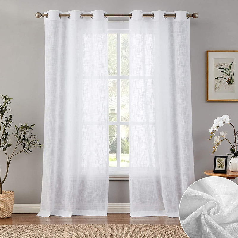 Melodieux Black Linen Textured Semi Sheer Curtains 84 Inches Long for Living Room Bedroom Rustic Flax Linen Grommet Voile Drapes, 52 by 84 Inch (2 Panels) Home & Garden > Decor > Window Treatments > Curtains & Drapes Melodieux White 42x84 Inch 