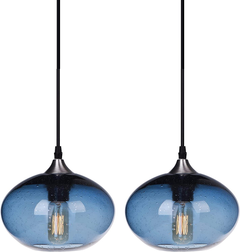 ARIAMOTION Pendant Lights Kitchen Island Glass Blown Lighting Clear Modern Seeded Bubble for Sink Bedroom 9.5 Inch Diam Home & Garden > Lighting > Lighting Fixtures ARIAMOTION 8.5" Blue 2-pack  
