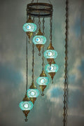7 Globes Swag Plug in Turkish Moroccan Mosaic Bohemian Tiffany Ceiling Hanging Pendant Light Lamp Chandelier Lighting with 15Feet Cord Chain and Plug, 50" Height (Multicolor) Home & Garden > Lighting > Lighting Fixtures > Chandeliers DEMMEX Turquoise  