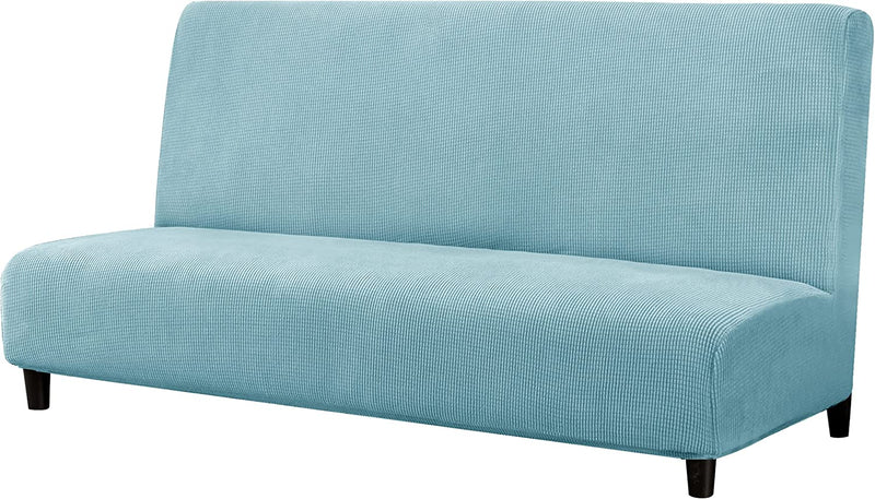 Subrtex Stretch Armless Sofa Slipcover Foldable Futon Cover Sofa Bed Washable Removable Furniture Protector (Celadon) Home & Garden > Decor > Chair & Sofa Cushions SUBRTEX Steel Blue  