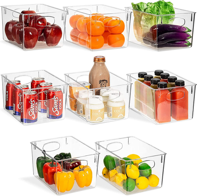 Sorbus Storage Bins Clear Plastic Organizer Container Holders with Handles – Versatile for Kitchen, Refrigerator, Cleaning Supplies, Cabinet, Food Pantry, Bathroom Organization (4 Pack, Clear)