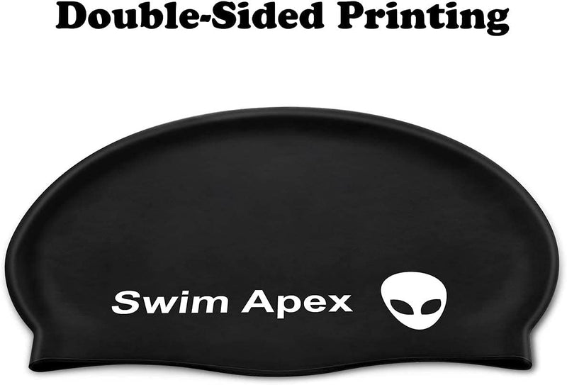 Swim Apex Silicone Kids Swim Cap for Girls Boys Teens, Durable Silicone Swimming Cap for Kids Youths Boys Girls, Baby Waterproof Caps for Long Hair and Short Hair with Alien Print (Balck) Sporting Goods > Outdoor Recreation > Boating & Water Sports > Swimming > Swim Caps Swim Apex   