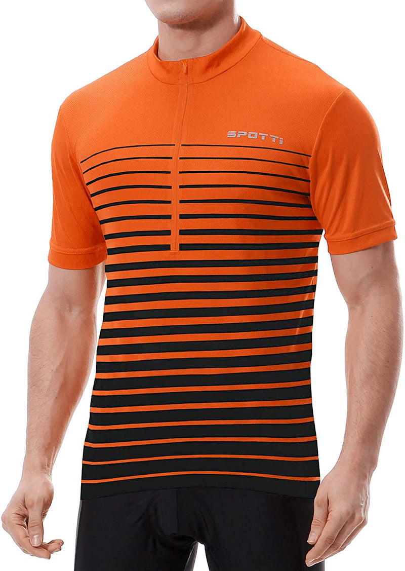 Spotti Men'S Cycling Bike Jersey Short Sleeve with 3 Rear Pockets- Moisture Wicking, Breathable, Quick Dry Biking Shirt Sporting Goods > Outdoor Recreation > Cycling > Cycling Apparel & Accessories Spotti Orange Stripe 3X-Large 