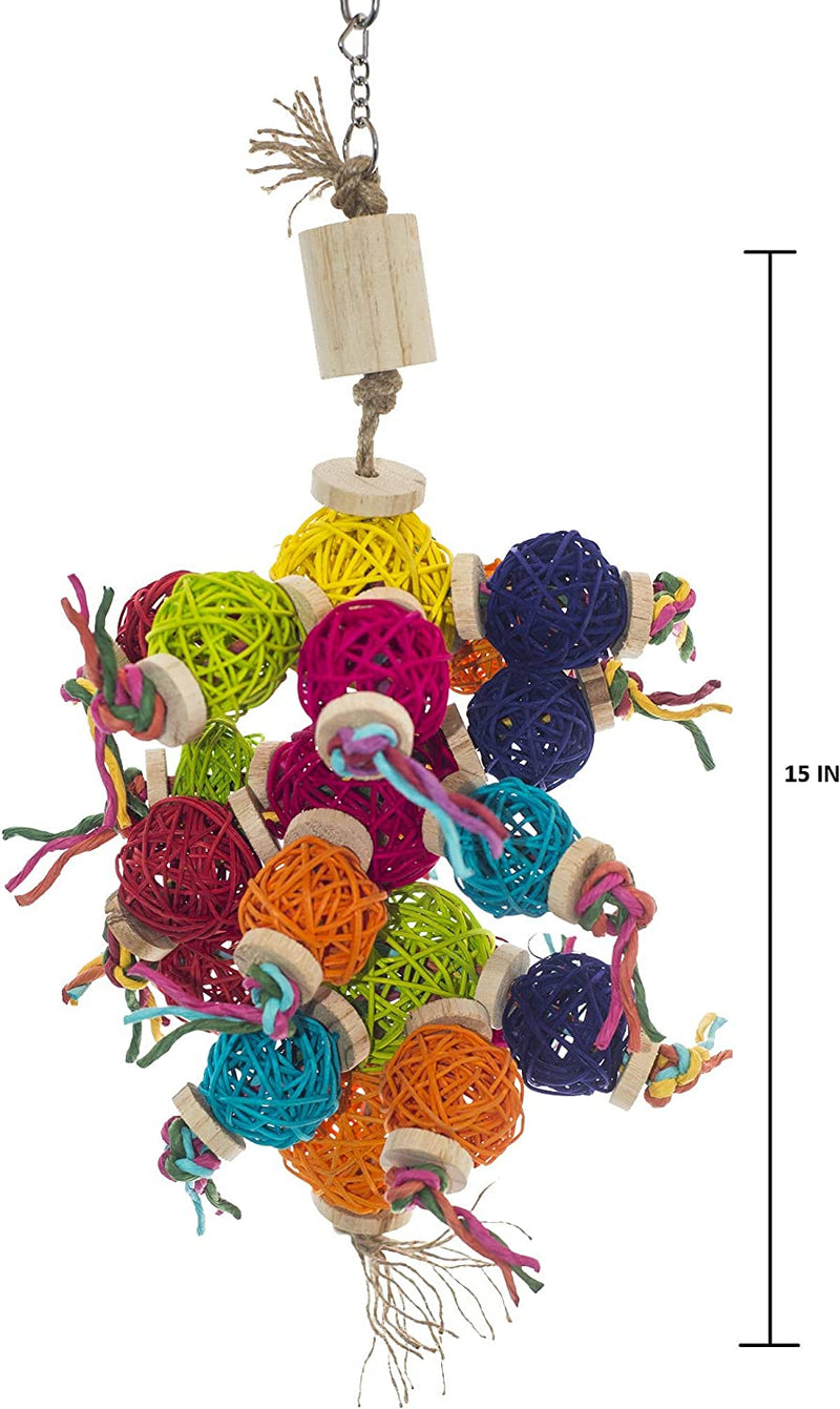 Birds LOVE Natural Foraging Bird Cage Toy Colorful W Vine Balls Wood Paper Rope Lots of Fun to Chew for Large Birds Macaws Cockatoos Animals & Pet Supplies > Pet Supplies > Bird Supplies > Bird Toys Birds LOVE   