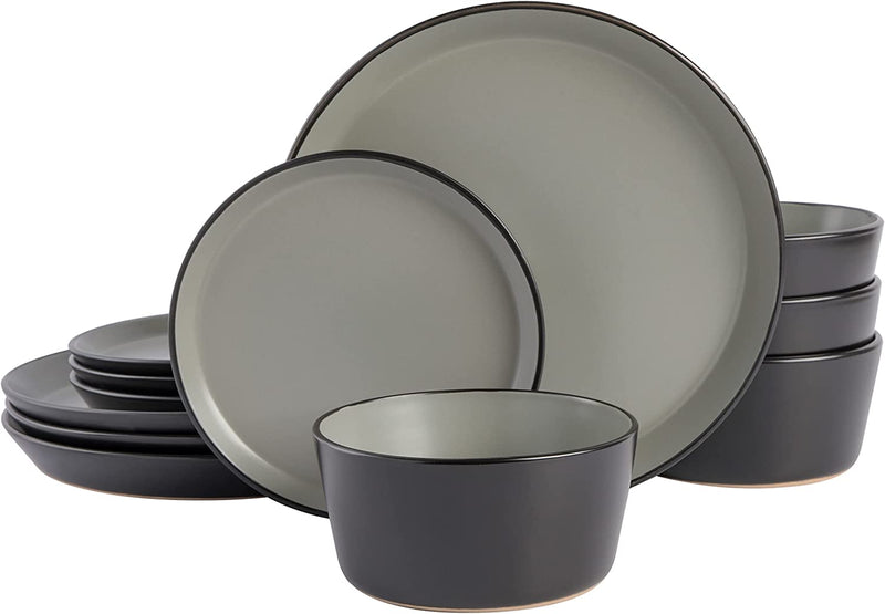 Gibson Soho Lounge Sofia Coupe Stoneware Dinnerware Set, Service for 4 (12Pcs), Black Home & Garden > Kitchen & Dining > Tableware > Dinnerware Gibson Gray  