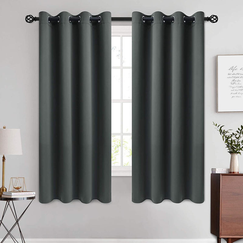 COSVIYA Grommet Blackout Room Darkening Curtains 84 Inch Length 2 Panels,Thick Polyester Light Blocking Insulated Thermal Window Curtain Dark Green Drapes for Bedroom/Living Room,52X84 Inches Home & Garden > Decor > Window Treatments > Curtains & Drapes COSVIYA Dark Grey 52W x 63L 