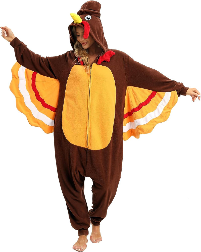 Wishliker Unisex Adult Cow Onesie Costume Halloween Cosplay Animal Pajamas One Piece  Wishliker Turkey-Zipper Large 