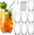 Highball Glasses Set of 8,16 OZ Tall Drinking Glasses,Elegant Iridescent Glassware Water Glass Tumblers with Straws,Reusable Cocktail Juice Glasses,Whiskey Glasses for Beer,Kitchen,Party