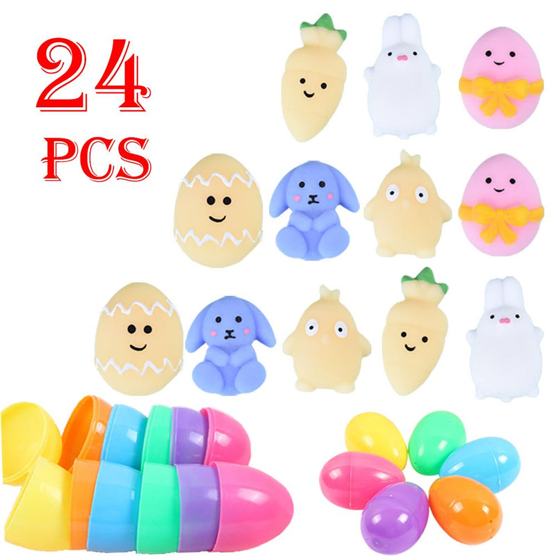 Dicasser 12/24 PCS Mochi Squishy Prefilled Easter Eggs, Mochi Squishy Toys for Kids Easter Basket Stuffers Fillers, Easter Egg Party Favors, Easter Eggs Hunt Event Classroom Prize Supplies