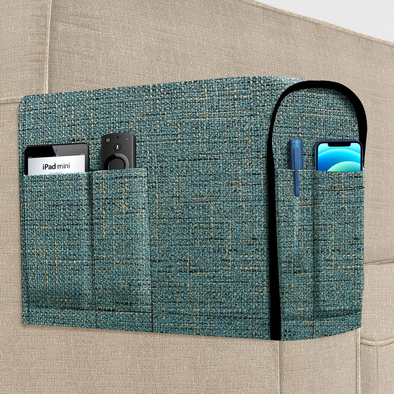 Joywell Linen Armrest Covers for Living Room Anti-Slip Sofa Arm Protector for Dogs, Cats, Pets Armchair Slipcover for Recliner with 4 Pockets for TV Remote Control, Phone, Set of 2, Black Home & Garden > Decor > Chair & Sofa Cushions Joywell Blue - Thick Linen 6 inch width 