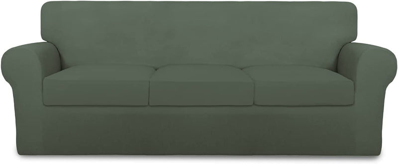 Purefit 4 Pieces Super Stretch Chair Couch Cover for 3 Cushion Slipcover – Spandex Non Slip Soft Sofa Cover for Kids, Pets, Washable Furniture Protector (Sofa, Brown) Home & Garden > Decor > Chair & Sofa Cushions PureFit Greyish Green Large 