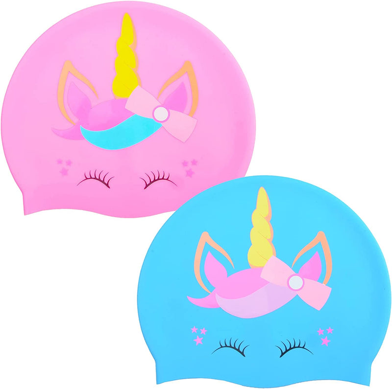 Sylfairy 2 Pcs Kids Swim Cap Silicone Swimming Cap for Boys Girls (Age 2-6) Cover Ears Waterproof Bathing Cap Keep Hair Dry Swimming Hat for Hair Sporting Goods > Outdoor Recreation > Boating & Water Sports > Swimming > Swim Caps Sylfairy   