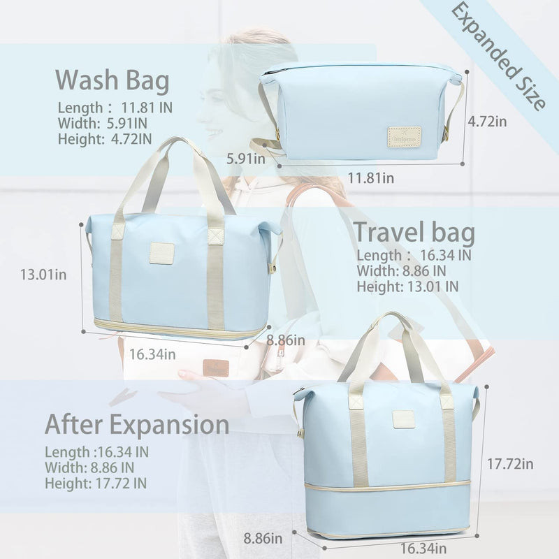 Imiomo Travel Gym Duffel Bag - Weekender Bags for Women, Large Tote Overnight Bag, Sports Shoulder Hospital Bag (Ice Blue) Home & Garden > Household Supplies > Storage & Organization imiomo   