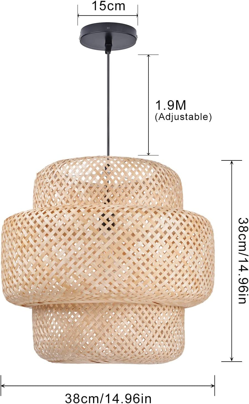 Arturesthome Bamboo Pendant Light for Kitchen Island,Home Decor Lampshade Chandeliers,Rattan Hand-Woven Hanging Lighting Fixture, Creative Craft Lights(38Cmx38Cm)