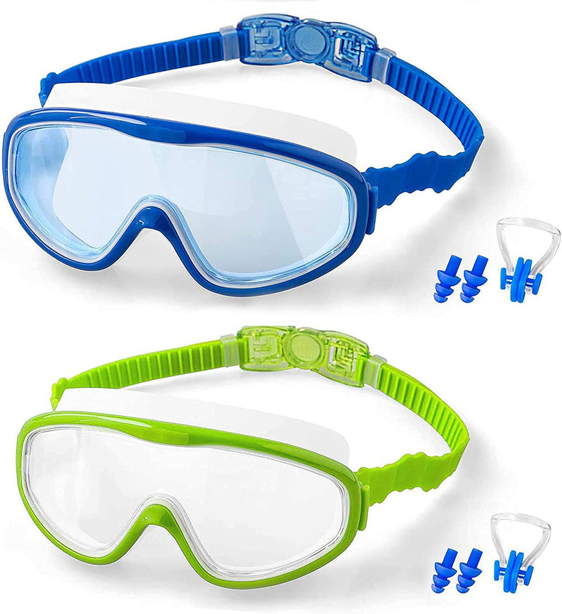 Elimoons Kids Goggles for Swimming Age 3-15,Kids Swim Goggles with Nose Cover No Leaking Anti-Fog Waterproof(2Pack) Sporting Goods > Outdoor Recreation > Boating & Water Sports > Swimming > Swim Goggles & Masks Elimoons F.blue+green  