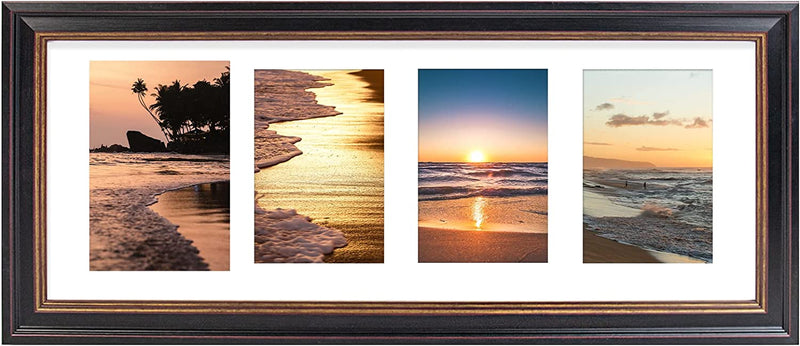 Golden State Art, 12X16 Collage Picture Frame - White Mat for 4-5X7 Photos - Real Glass - Landscape/Portrait Wall Display - Home Decor - Gift for Families, Students, Friends - Black Trim Gold