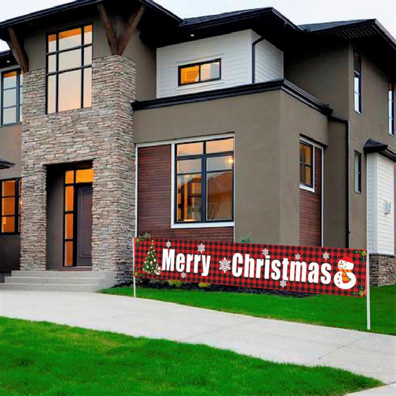Merry Christmas Decorations Outdoor Banner,Red Buffalo Plaid Christmas Yard Sign,Xmas Party Sign Indoor & Outdoor Hanging Decor Supplies  DSAmazing   