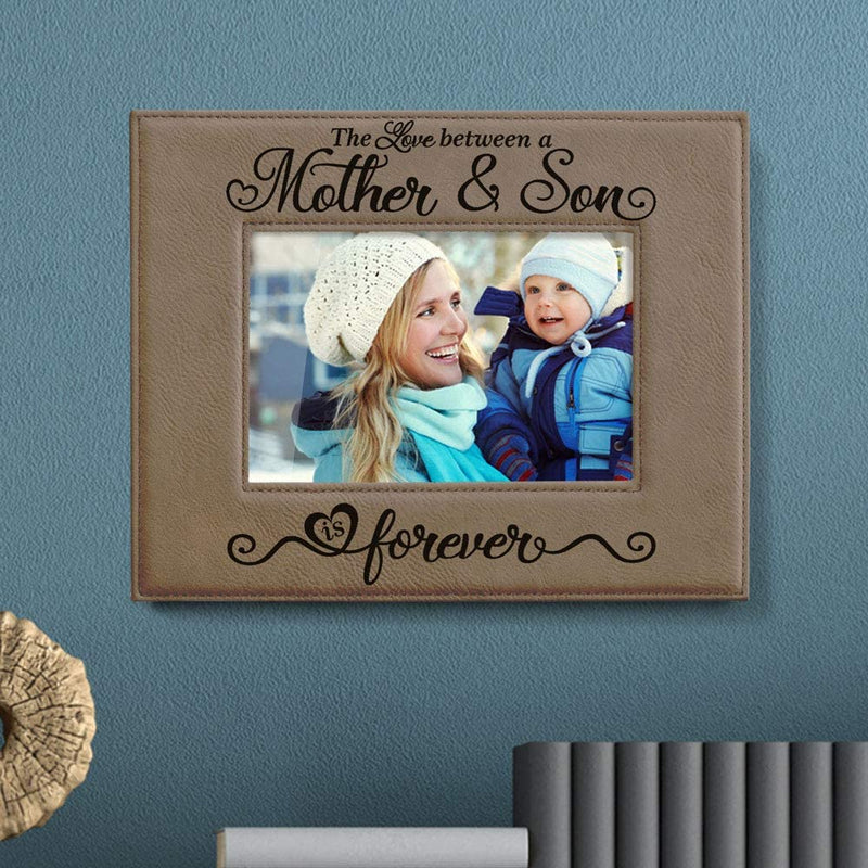 KATE POSH the Love between a Mother & Son Is Forever Engraved Leather Picture Frame, Mother of the Groom, Best Mom Ever, First Mother'S Day, Mommy & Me Gifts (4" X 6" Horizontal) Home & Garden > Decor > Picture Frames KATE POSH   
