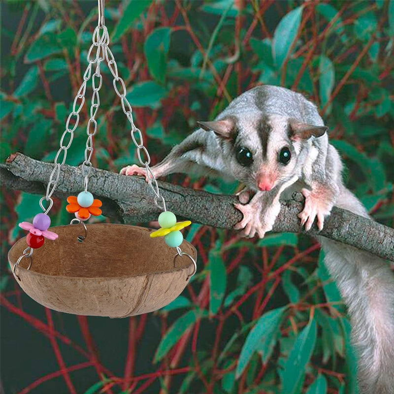 DQITJ Sugar Glider Swing Toy Bird Natural Coconut Shell Nest Cage Hanging Accessories for Sugar Glider Bird Parrot