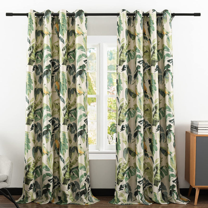 Leeva Blackout Curtains for Bedroom, Vivid Leaves Print Thermal Insulated Window Treatment Room Darkening Curtain Drapes for Living Room Studio, 2 Panels, 52X96, Green Home & Garden > Decor > Window Treatments > Curtains & Drapes Leeva A5 52x96 